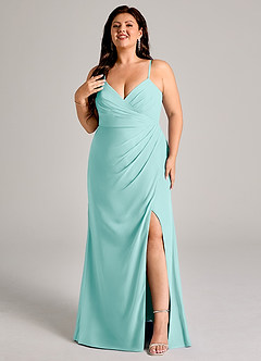 Azazie Maci Bridesmaid Dresses Aqua Sheath Pleated Chiffon Dress image8
