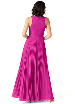 Azazie Lindie Bridesmaid Dresses Fuchsia A-Line Scoop Pleated Chiffon Dress image2