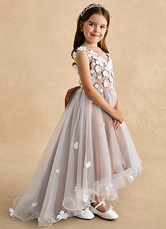 Azazie Celia Flower Girl Dresses Bronzer A-Line Lace Tulle Dress image3