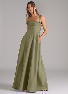 Azazie Shaude Brautjungfernkleider A-Linie Plissee Stretch-Satin Kleid Pistazie image4