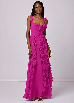 Barbie ♥ Azazie Bridesmaid Dresses Fuchsia A-Line with Pockets Chiffon Dress image3