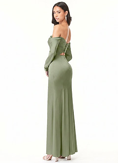 Azazie Hallie Bridesmaid Dresses Pistachio Mermaid Off-The-Shoulder Long Sleeve Stretch Satin Convertible Dress image6