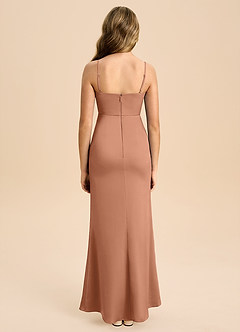 Azazie Buzzy Junior Bronzer Sheath Pleated Stretch Satin Dress image2