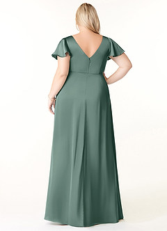 Azazie Soren Bridesmaid Dresses Eucalyptus A-Line Pleated Stretch Satin Dress image9