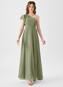 Azazie Arabella Junior Pistachio A-Line Ruched Chiffon Dress image5