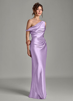 Azazie Emerson Bridesmaid Dresses Lilac Mermaid Off the Shoulder Metallic Satin Dress image5
