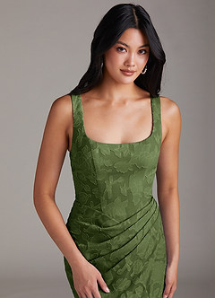 Azazie Mero Jurken voor bruidsmeisjes Jurk van Bloemen Burn-out met Kolom Geplooid Olijf image6