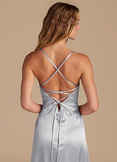 Azazie Mei Bridesmaid Dresses Silver A-Line Sweetheart Neckline Metallic Satin Dress image2