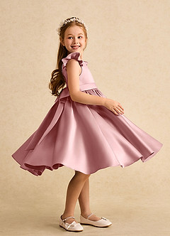 Azazie Dumpling Blumenmädchenkleider A-Linie Schleifen Matte Satin Kleid Altrosa image5