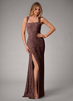Azazie Luci Robes de demoiselle d'honneur Robe Sirène Convertible en Blumen-Burnout Plissée Expresso image1