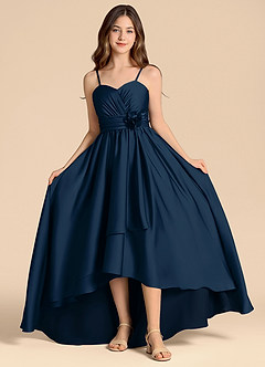 Azazie Catalina Junior Dark Navy A-Line Sweetheart Neckline Stretch Satin Dress image4