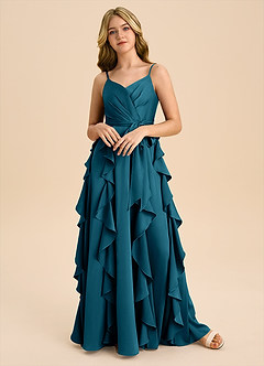 Azazie Peyton Junior Klä av A-Line i Stretch Satin Plisserad image4