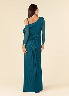 Azazie Marna Final Sale Ink Blue Sheath One Shoulder Mesh Dress image2