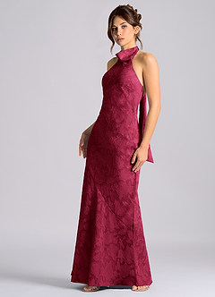 Azazie Velli Bridesmaid Dresses Burgundy Mermaid High Neck Floral Burnout Dress image6