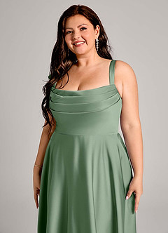 Azazie Shaude Bridesmaid Dresses Matcha A-Line Pleated Stretch Satin Dress image9