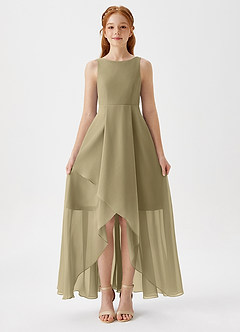 Azazie Lizette Junior Moss Green A-Line Pleated Chiffon Dress image3