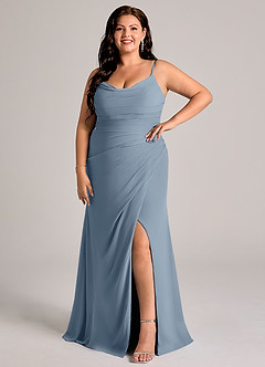 Azazie Deandra Bridesmaid Dresses Dusty Blue Mermaid Pleated Chiffon Dress image9