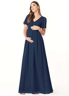 Azazie Verna Maternity Bridesmaid Dresses A-Line V-Neck Ruched Chiffon Floor-Length Dress image3