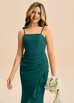 Azazie Buzzy Junior Robe Fourreau en Mousseline de soie Plissée Paon image2