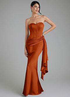 Azazie Draya Bridesmaid Dresses Burnt Orange Mermaid Strapless Stretch Satin Dress image1