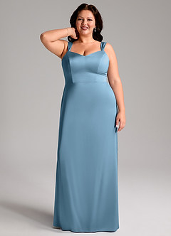 Azazie Denice Bridesmaid Dresses Steel Blue Sheath Pleated Stretch Satin Dress image9