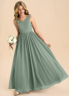 Azazie Hathaway Junior Silver Sage A-Line Bow Chiffon Dress image4