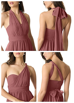 Azazie Olani At-home Try On Dresses Dusty Blue A-Line Off the Shoulder Chiffon Convertible Dress image2