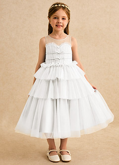 Azazie Delmina Final Sale Ivory Ball-Gown Ruched Tulle Dress image4