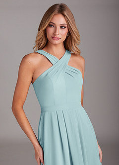 Azazie Dixie Bridesmaid Dresses Sea Glass A-Line Halter Pleated Chiffon Dress image5