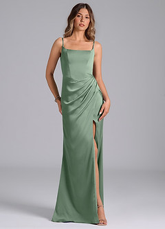 Azazie Donielle Vestidos de damas de honor Vestido de Matcha de Satén Elástico de Corte Sirena con Corsé image4