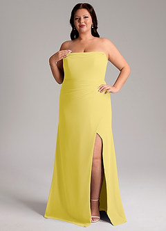 Azazie Leonis Vestidos de damas de honor Vestido de Canario de Gasa de Corte Recto Convertible con Sin tirantes image12