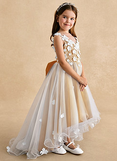 Azazie Celia Flower Girl Dresses Butterscotch A-Line Lace Tulle Dress image3