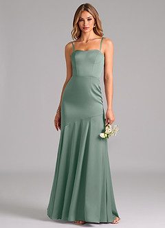 Azazie Shiloh Abiti da Damigella Abito Convertibile Sirena in Raso Elasticizzato Senza Cinturino Salvia Argentata image2