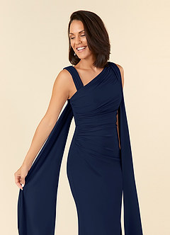 Azazie Franchesca Mother of the Bride Dresses Dark Navy Mermaid Pleated Stretch Chiffon Dress image6