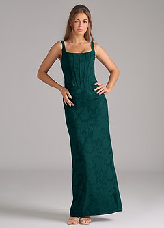 Azazie Kenna Bridesmaid Dresses Pine Sheath Side Slit Floral Burnout Dress image3