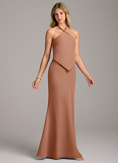 Azazie Keisha Bridesmaid Dresses Bronzer Sheath Chiffon Dress image3
