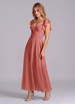 Azazie Leilani Brautjungfernkleider A-Linie Gestreift Chiffon Kleid Antike Rose image4