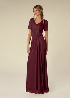 Azazie Bessie Mother of the Bride Dresses Cabernet A-Line Pleated Mesh Dress image4