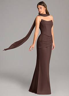 Azazie Sorrel Robes de demoiselle d'honneur Robe Sirène en Mousseline de soie Corset Ganache image3