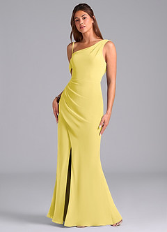 Azazie Madelyn Bridesmaid Dresses Canary Mermaid One Shoulder Chiffon Convertible Dress image5