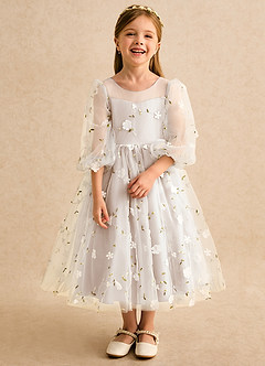 Azazie Elowen vestidos de niña de las flores Vestido Alabastro Blanco de Encaje de Línea A con Escote corazón image5