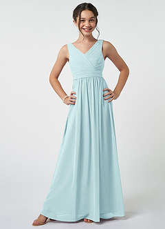 Azazie Kora Junior Sea Glass A-Line Pleated Chiffon Dress image1