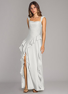 Azazie Sloane 신부 들러리 드레스 A라인 스윗하트 네크라인 스트레치 새틴 바닥 길이 드레스 image4