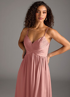 Azazie Alia Brautjungfernkleider A-Linie Plissee Stretch-Satin Kleid Rosettenrosa image3