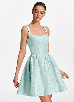 Lionelle Minzgrün Minikleid mit eckigem Ausschnitt, Jacquard-Korsett und Schnürung image3