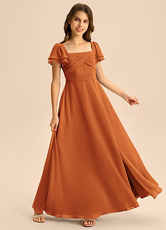Azazie Azey Junior Cinnamon A-Line Ruched Chiffon Dress image1