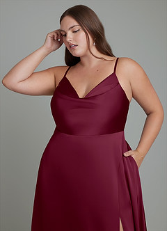 Azazie Sarella Brautjungfernkleider A-Linie Plissee Stretch-Satin Kleid Maulbeerrot image9