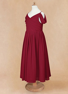 Azazie Chelle Blumenmädchenkleider A-Linie Plissee Chiffon Kleid Burgunderrot image8