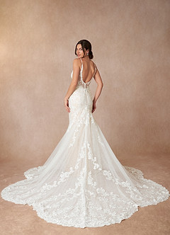Azazie Selene Robes de mariée Robe Sirène en Dentelle Col en V Diamant Blanc Champagne image3