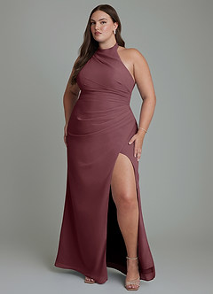 Azazie Jemma Vestidos de damas de honor Vestido Sangrado de Gasa de Corte Recto con Plisado image7